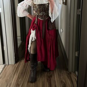 Scarlet Darkness | Renaissance Pirate Maxi Skirt Tiered Ruffles with Pockets